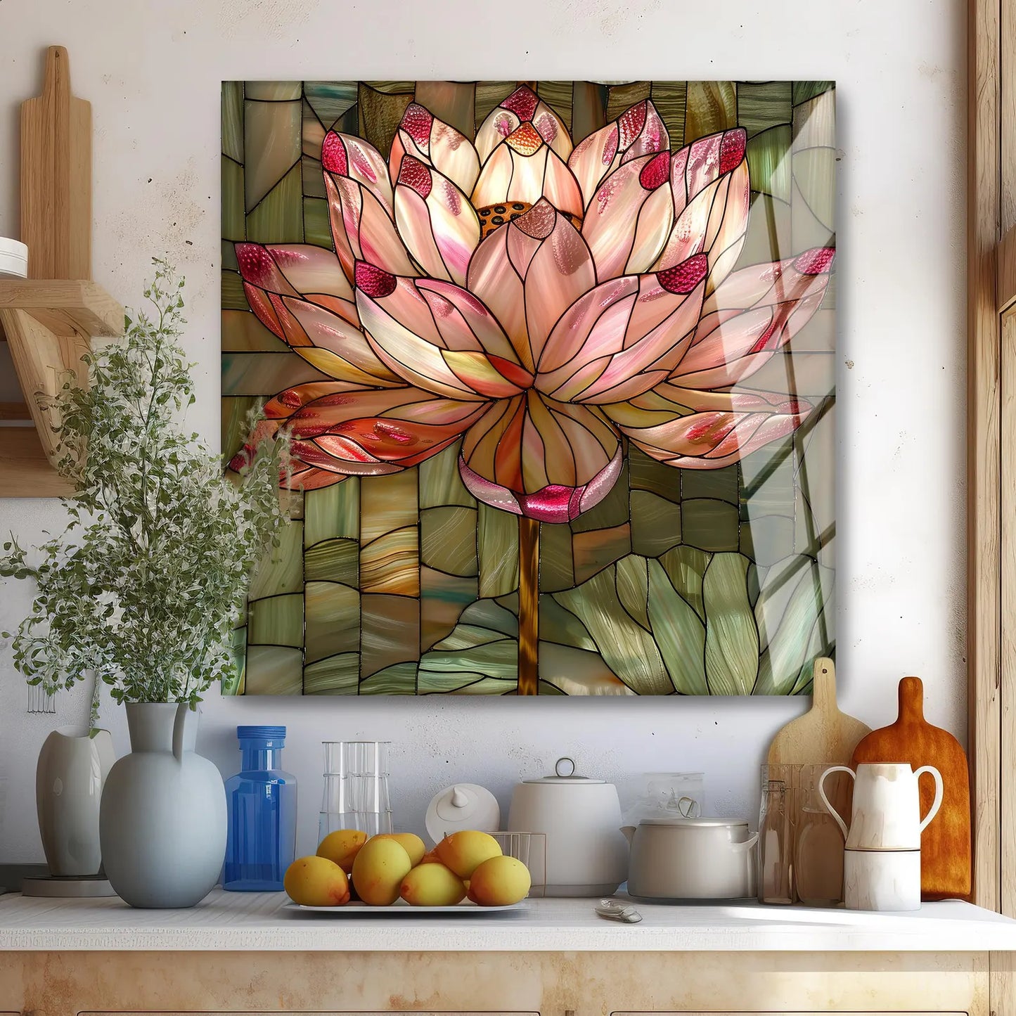 Pink Lotus Glass Wall Art