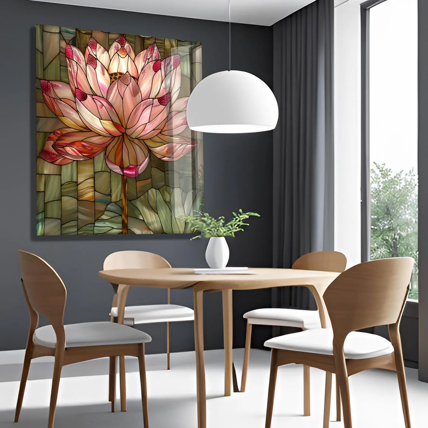 Pink Lotus Glass Wall Art