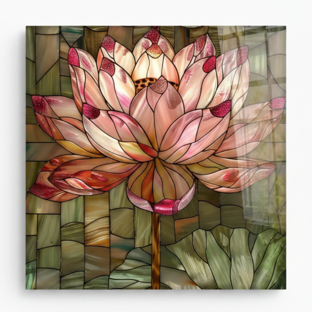 Pink Lotus Glass Wall Art