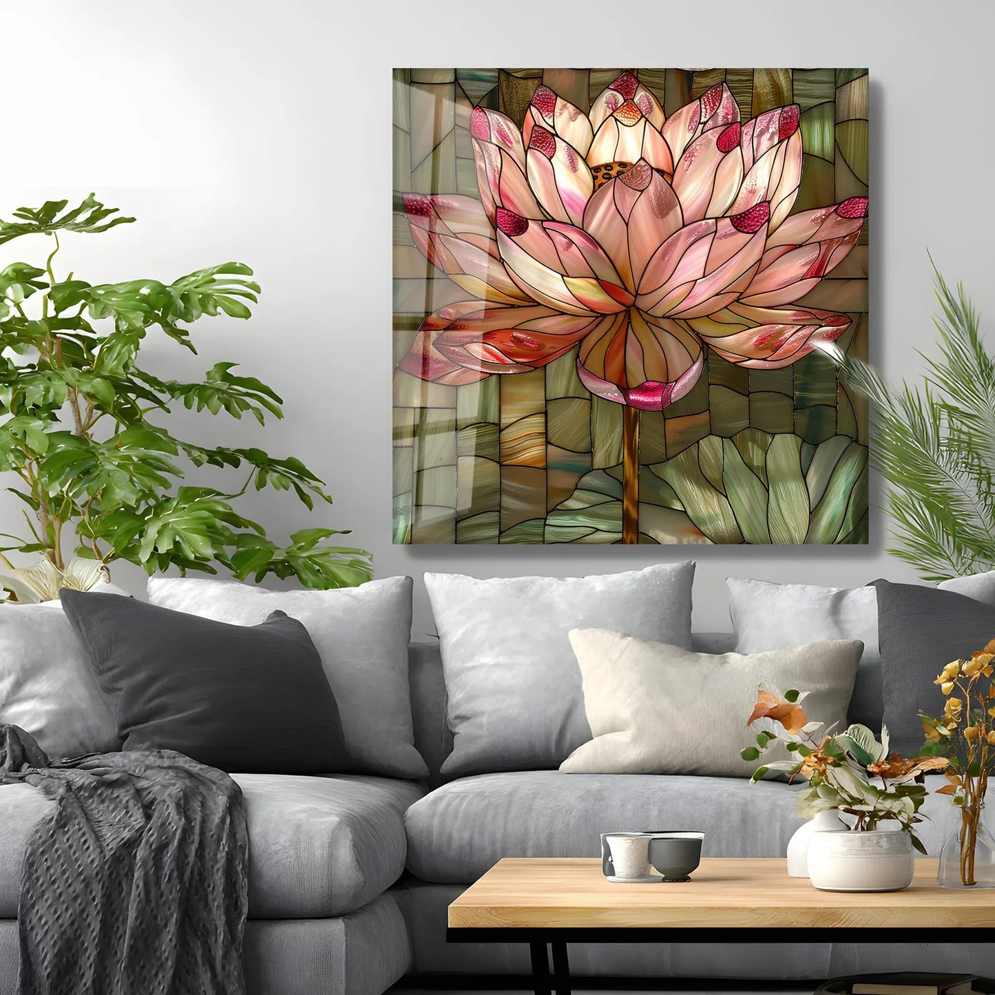 Pink Lotus Glass Wall Art