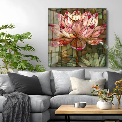Pink Lotus Glass Wall Art
