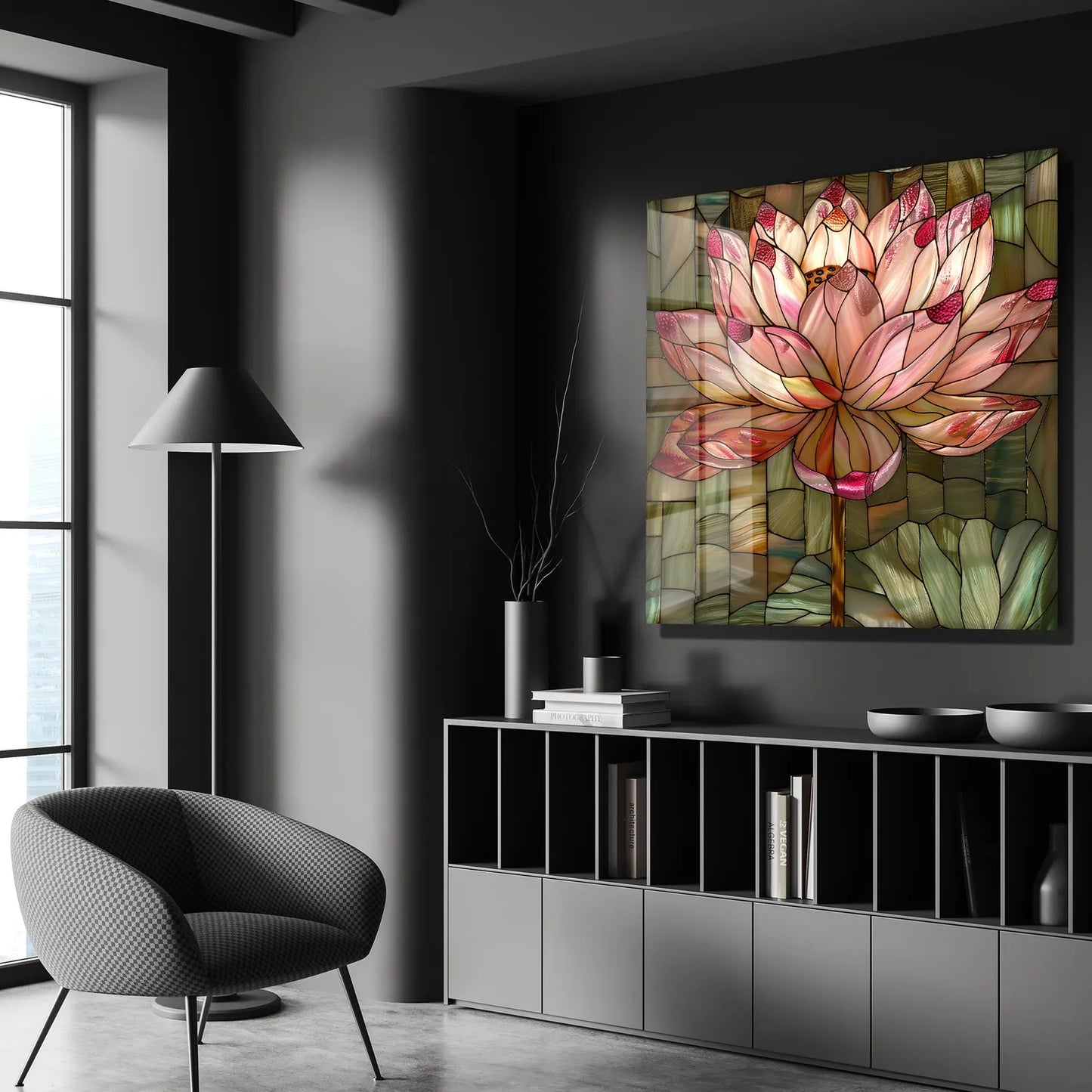 Pink Lotus Glass Wall Art