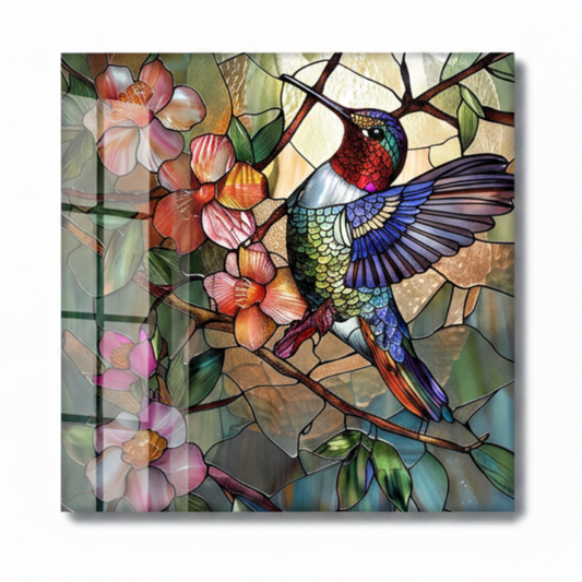 Colorful Hummingbird Glass Wall Art