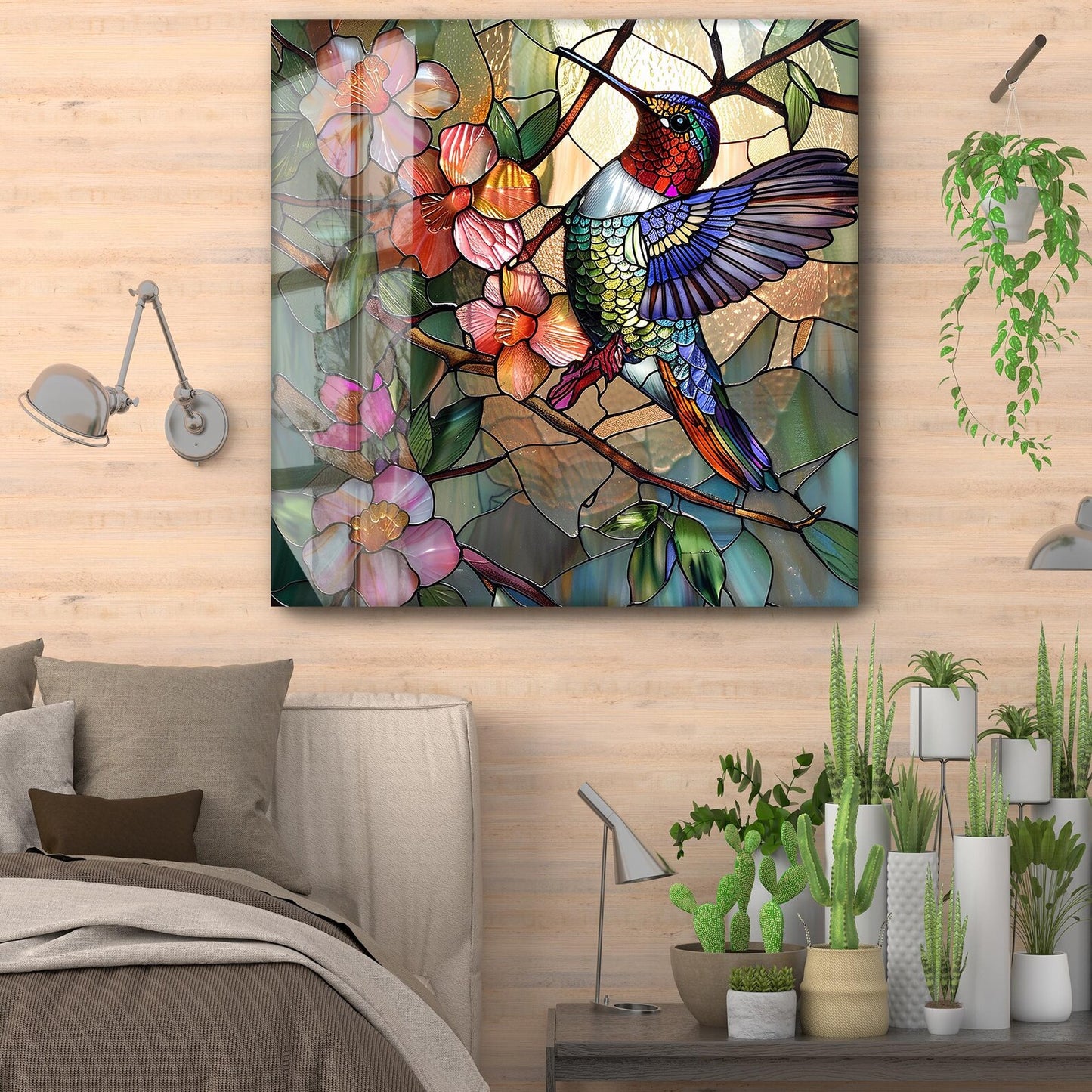 Colibrì Colorato Quadro in Vetro Temperato