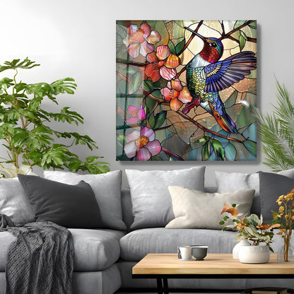 Colibrì Colorato Quadro in Vetro Temperato