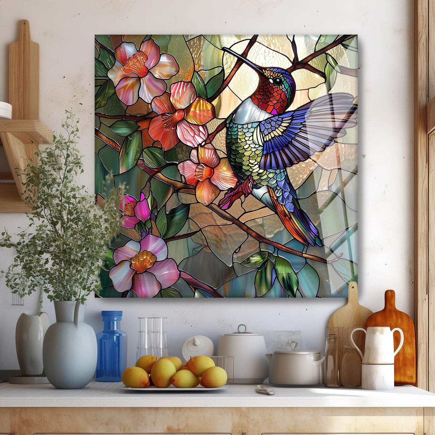 Colibrì Colorato Quadro in Vetro Temperato
