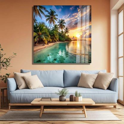 Sunset Beach Glass Wall Art