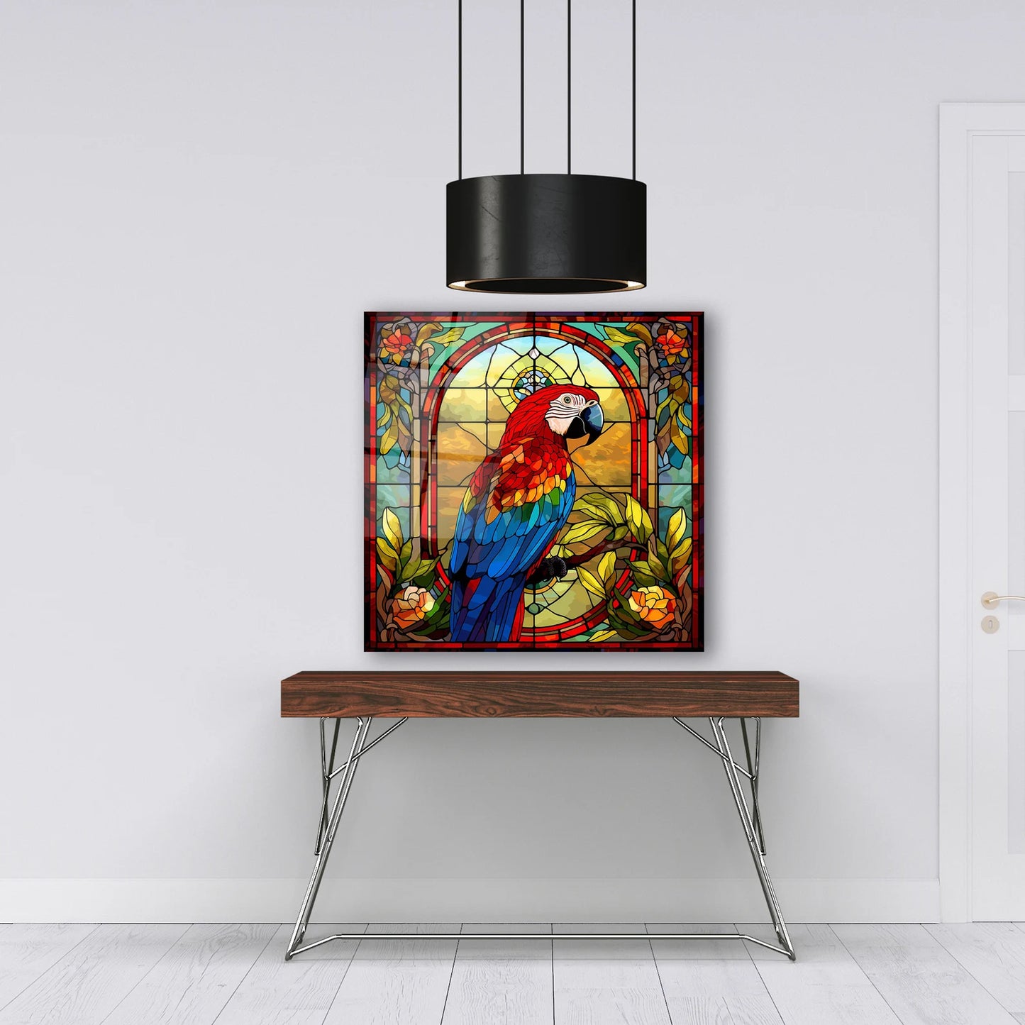 Perroquet Coloré Tableau en Verre Trempé