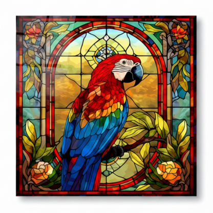 Perroquet Coloré Tableau en Verre Trempé