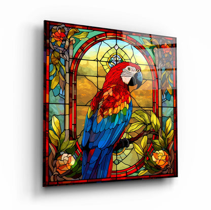 Perroquet Coloré Tableau en Verre Trempé