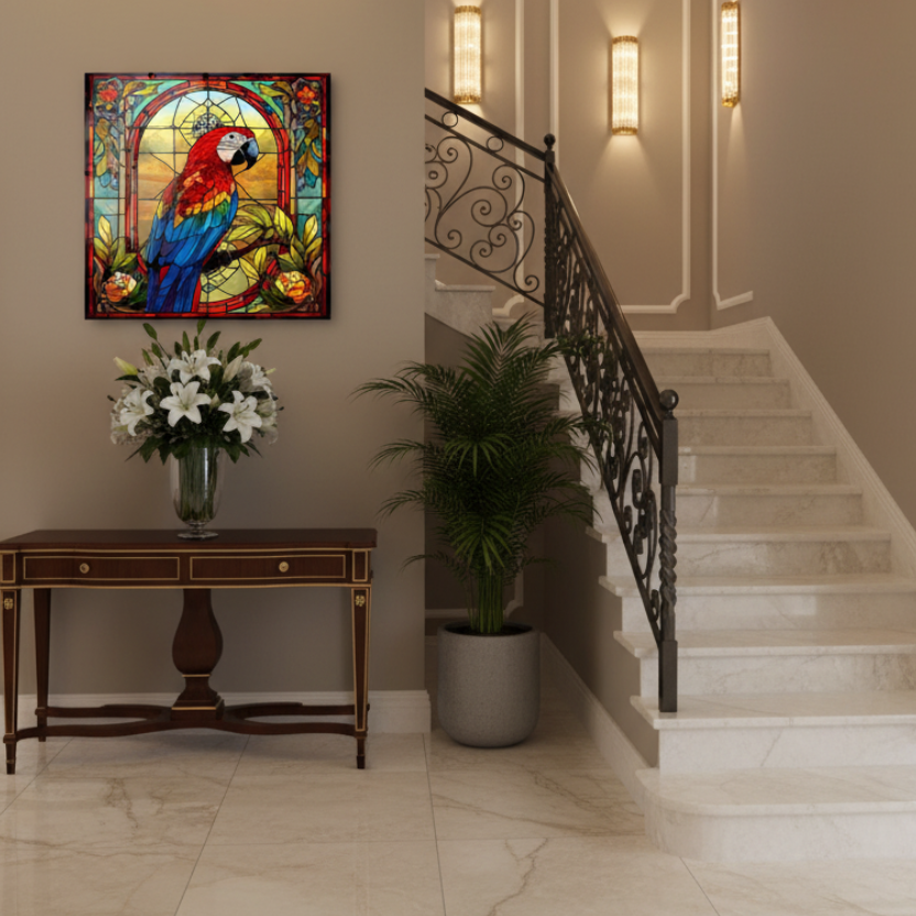 Perroquet Coloré Tableau en Verre Trempé