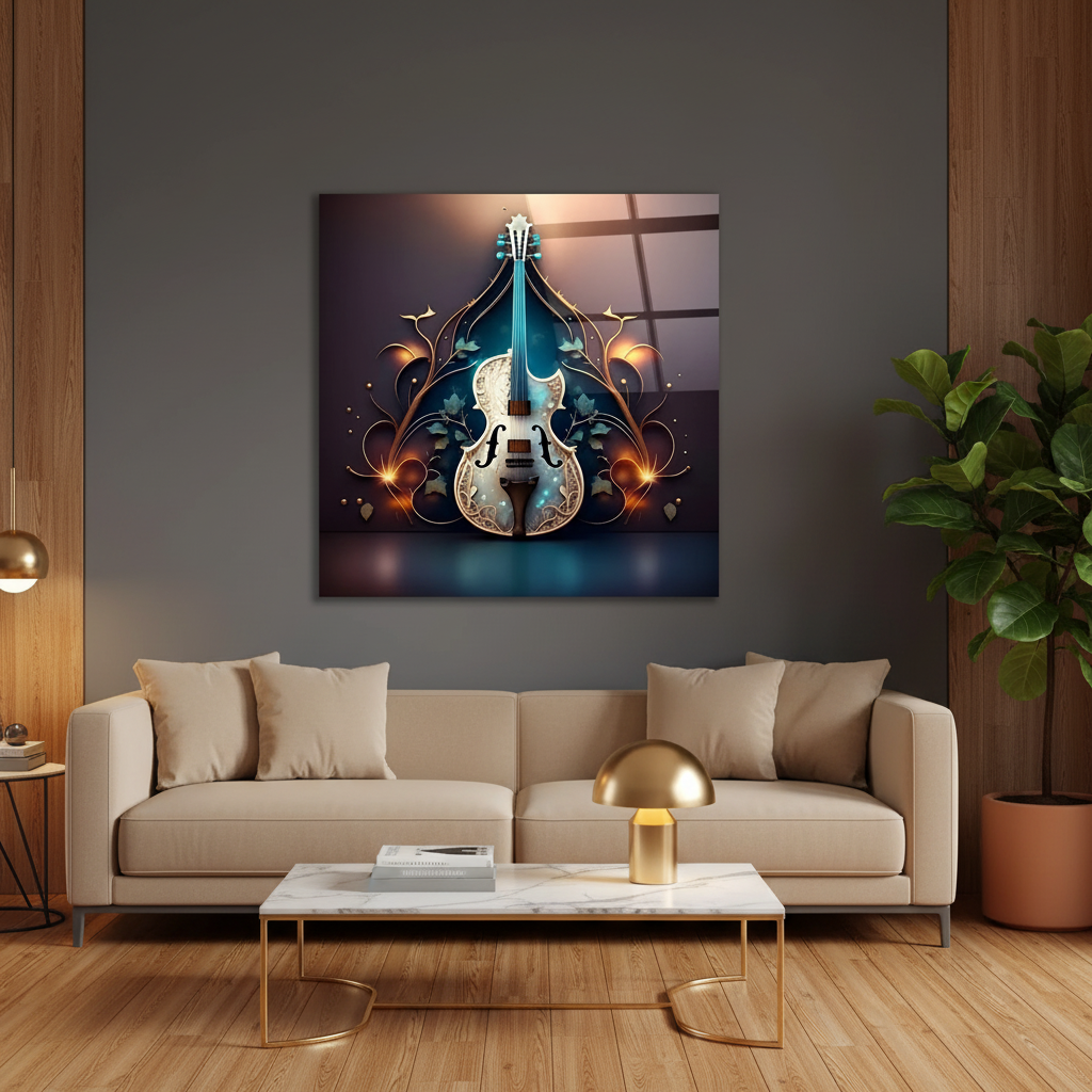 Le Violon Enchanté Tableau en Verre Trempé
