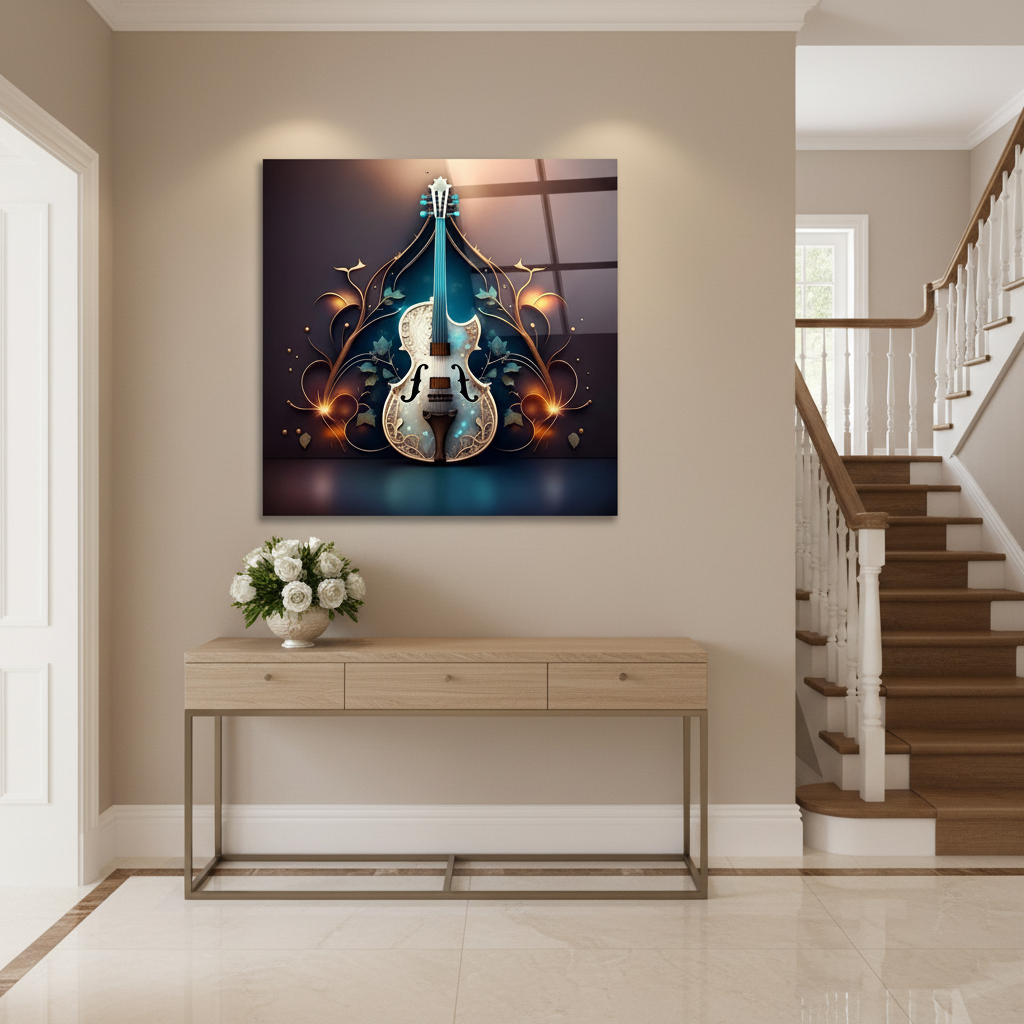 Le Violon Enchanté Tableau en Verre Trempé