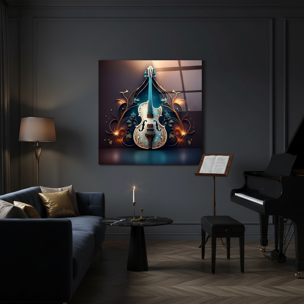 Le Violon Enchanté Tableau en Verre Trempé