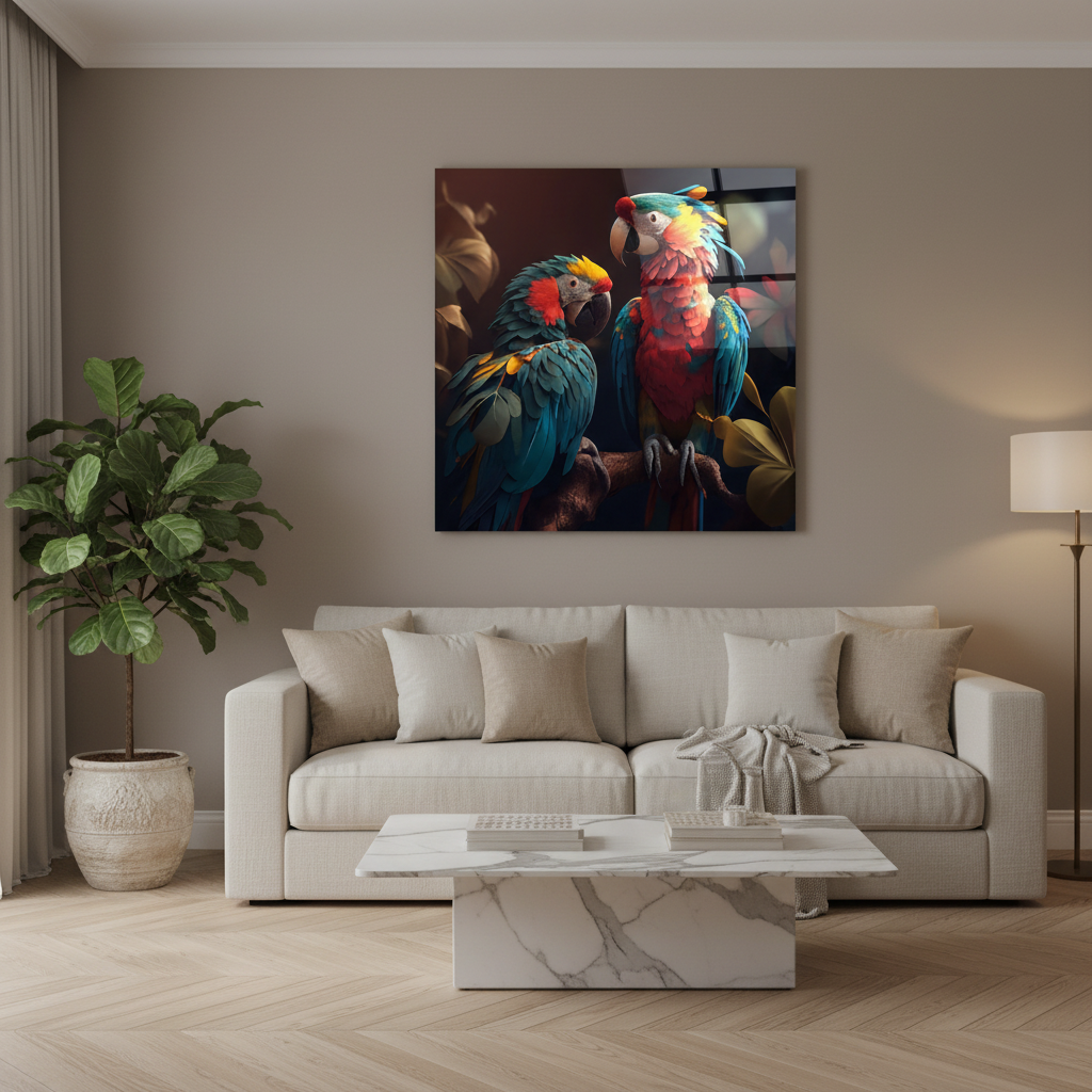 Pappagallo Colorato Quadro in Vetro Temperato