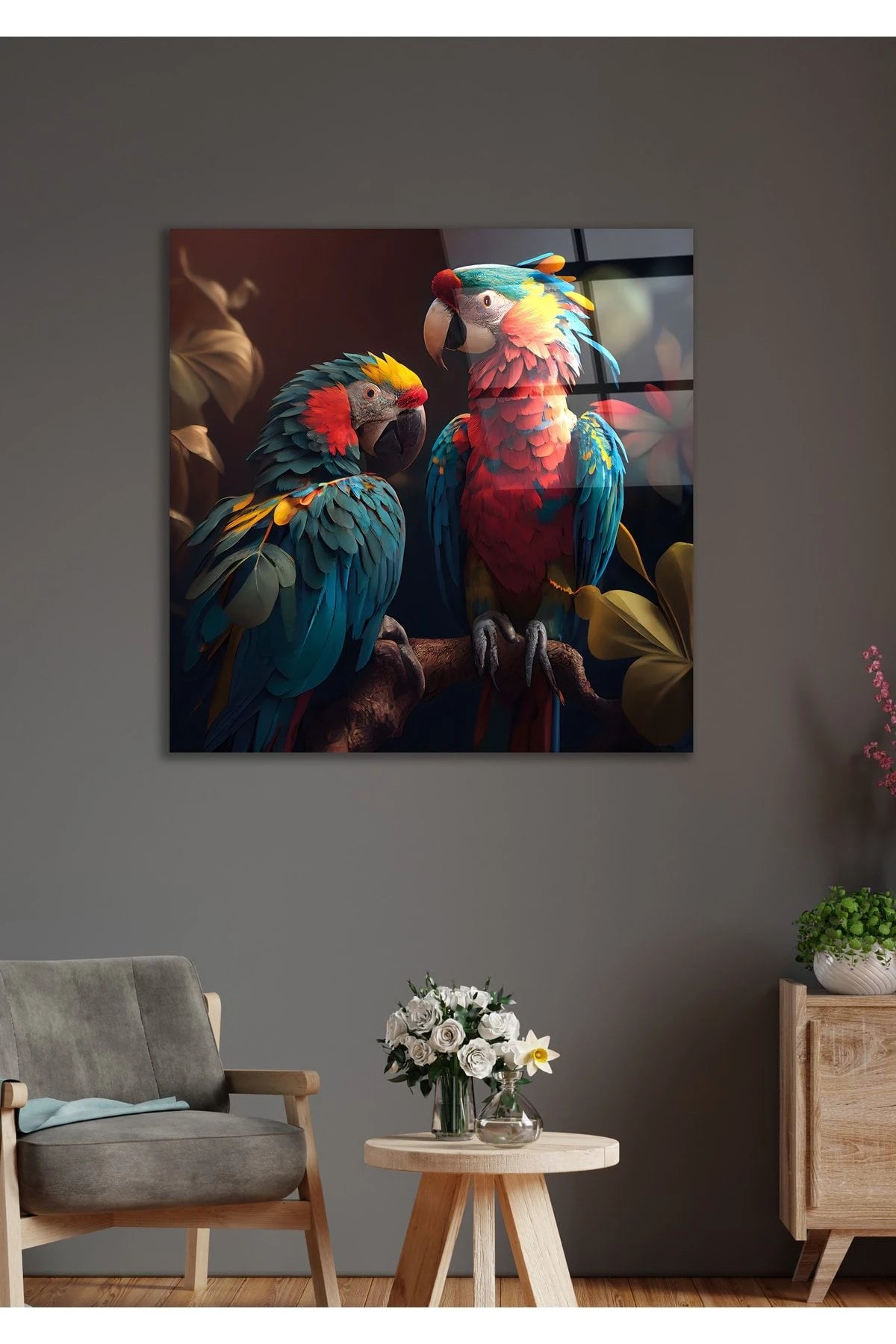 Pappagallo Colorato Quadro in Vetro Temperato
