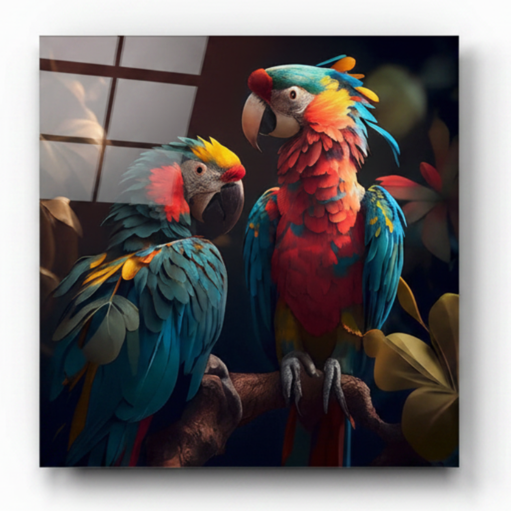 Pappagallo Colorato Quadro in Vetro Temperato