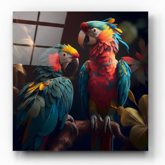 Colorful Parrots Glass Wall Art