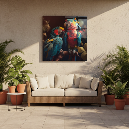 Pappagallo Colorato Quadro in Vetro Temperato