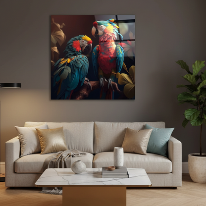 Pappagallo Colorato Quadro in Vetro Temperato