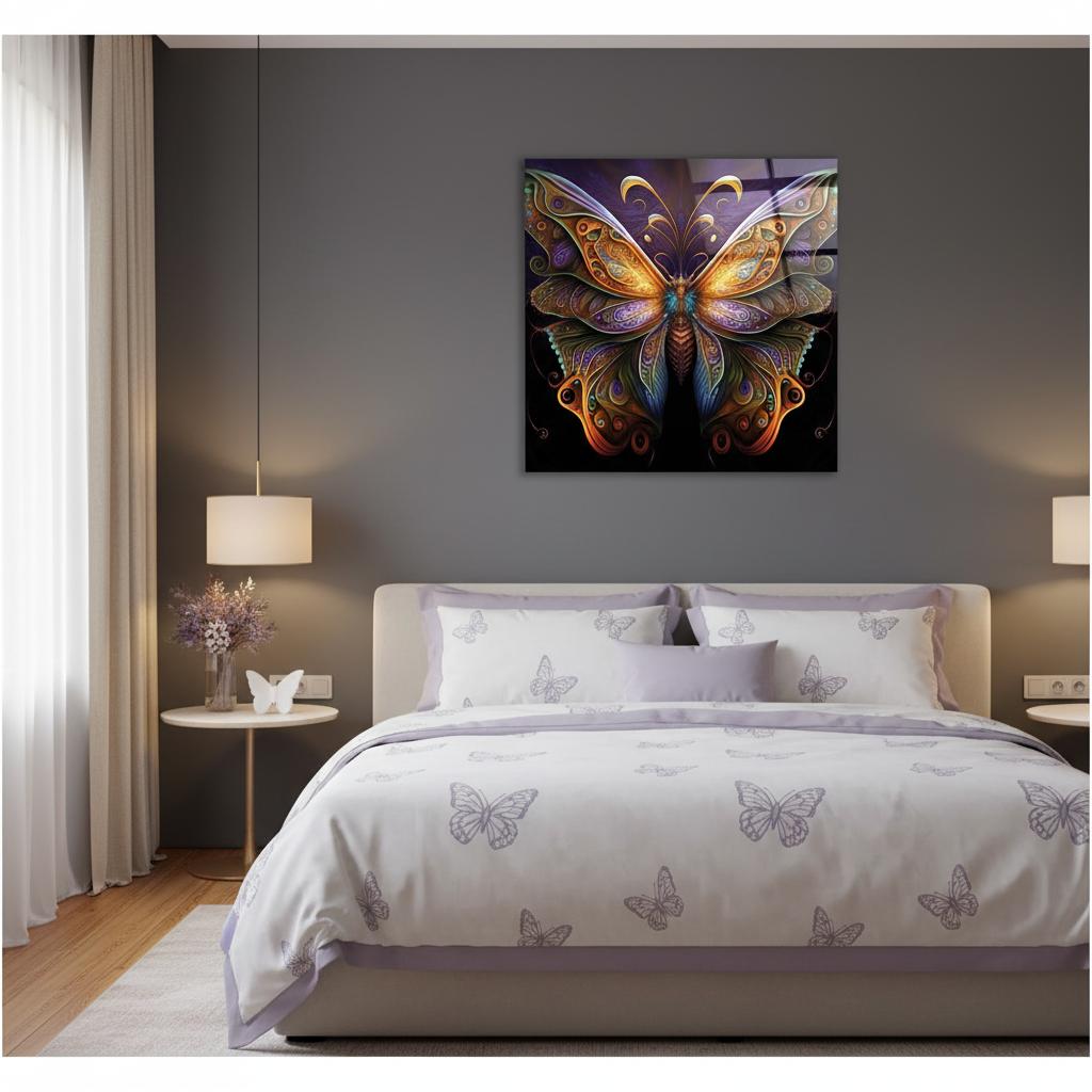 Papillon Mystique Tableau en Verre Trempé