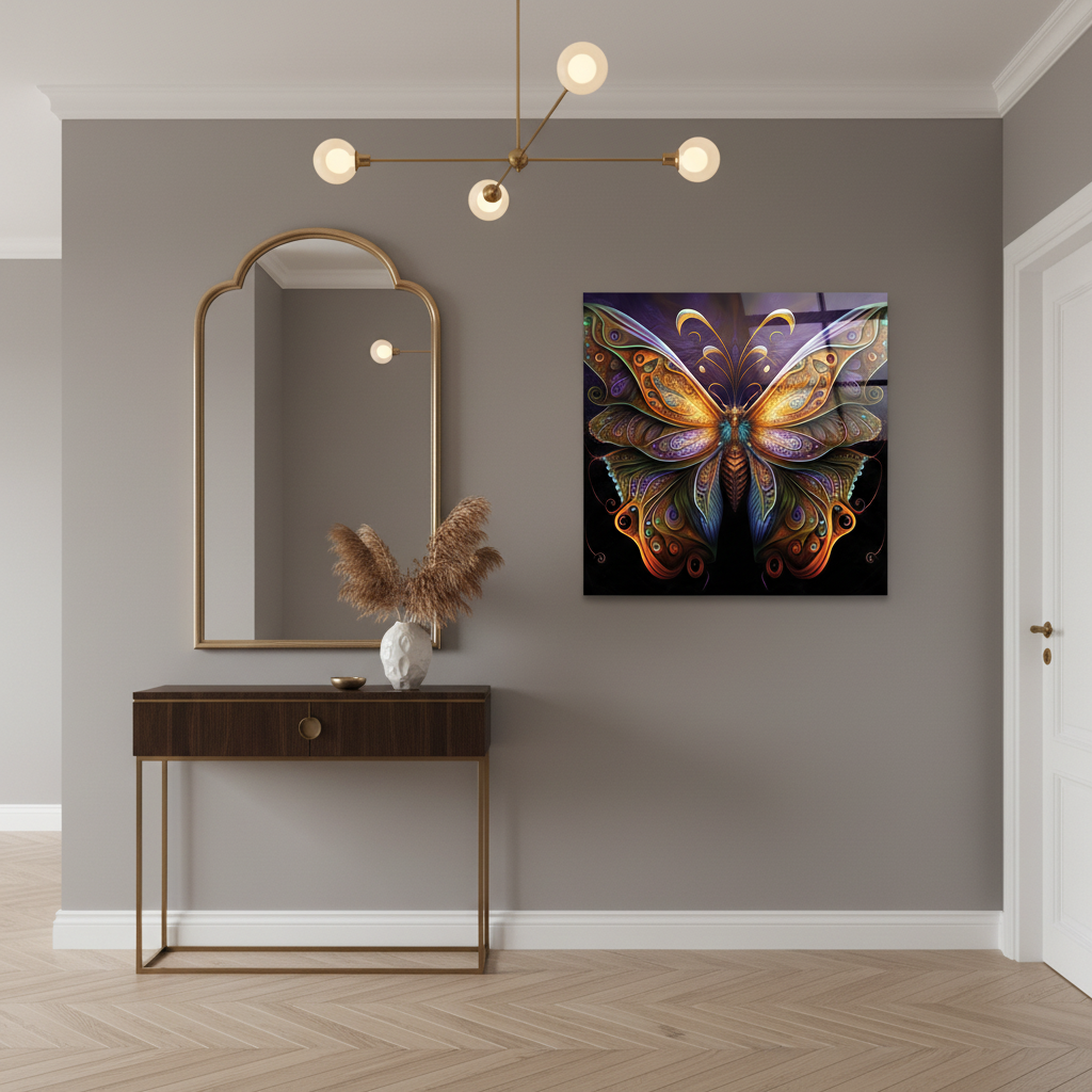 Papillon Mystique Tableau en Verre Trempé