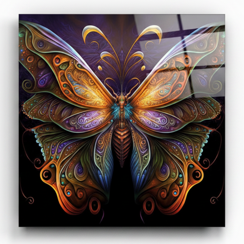 Papillon Mystique Tableau en Verre Trempé