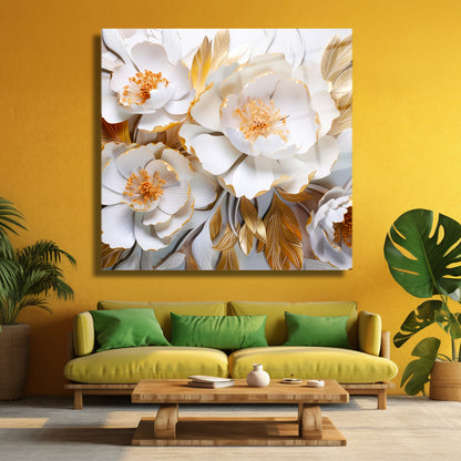 3D White Flower Glass Wall Art