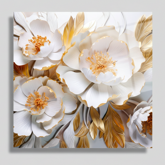 Fiore Bianco in 3D Quadro in Vetro Temperato