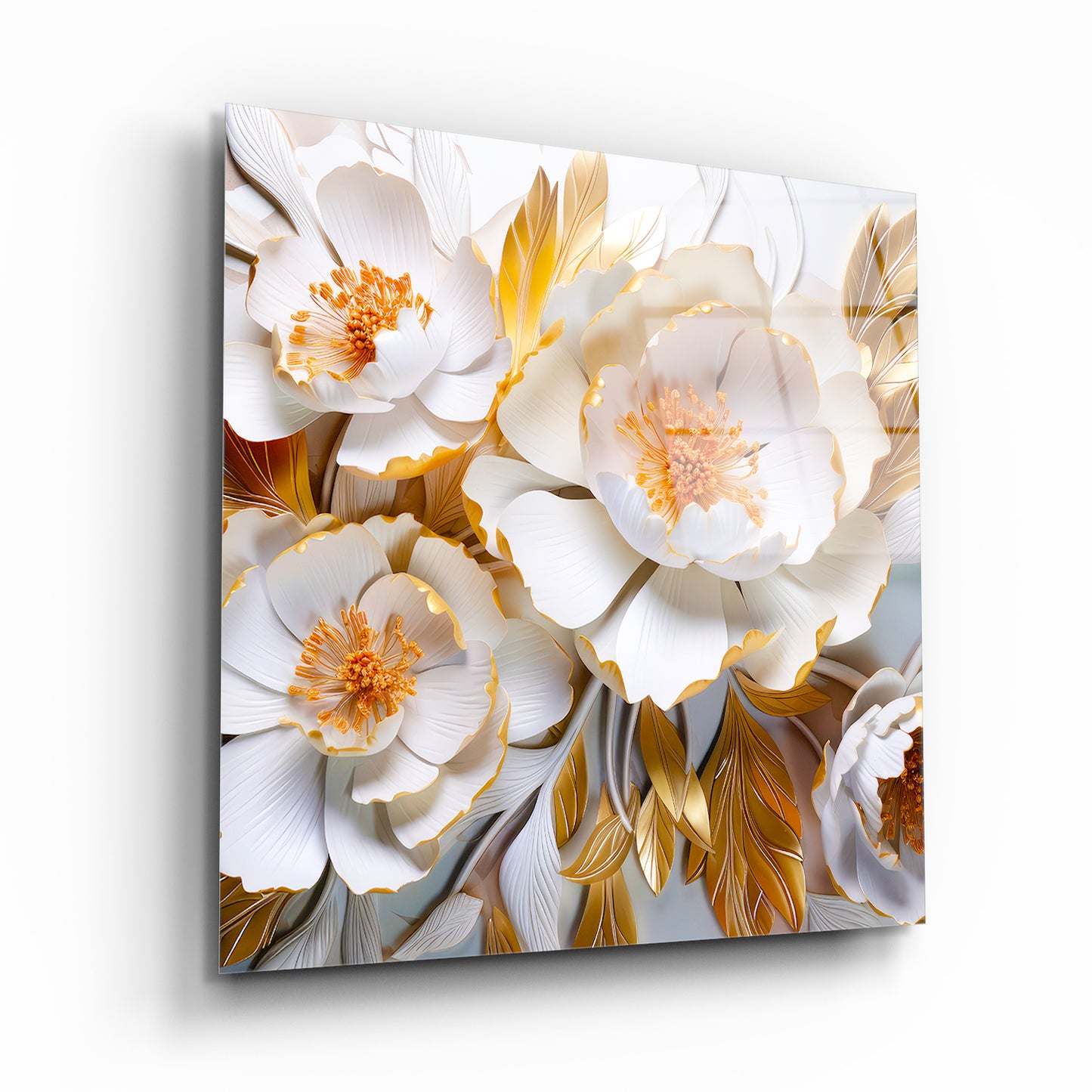 Fiore Bianco in 3D Quadro in Vetro Temperato