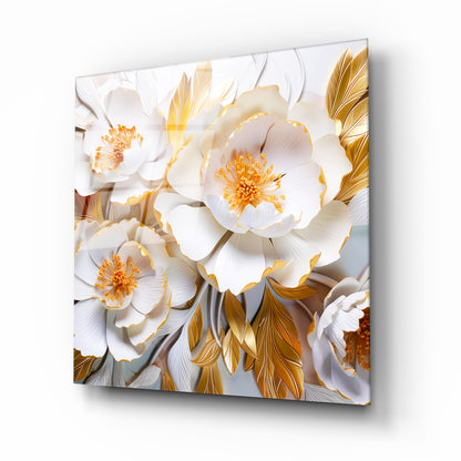 3D White Flower Glass Wall Art