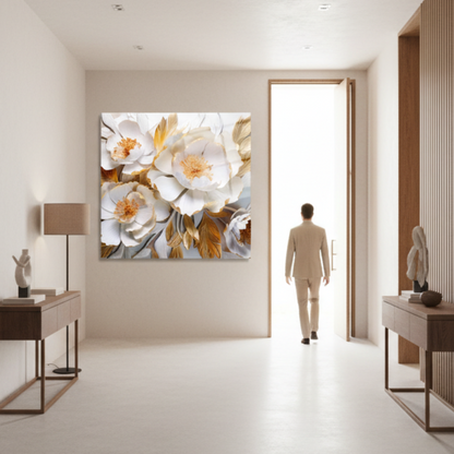 3D White Flower Glass Wall Art