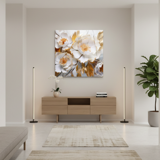 Fiore Bianco in 3D Quadro in Vetro Temperato