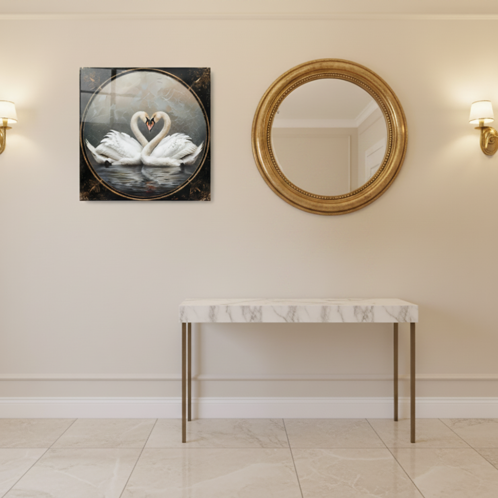 Deux Cygnes Tableau en Verre Trempé