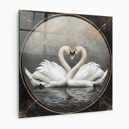 Deux Cygnes Tableau en Verre Trempé
