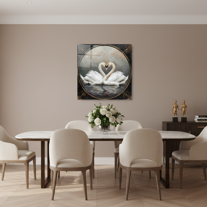 Deux Cygnes Tableau en Verre Trempé