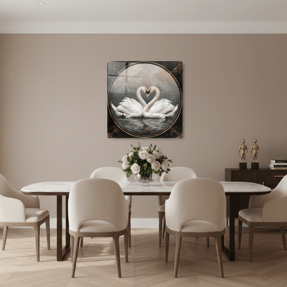 Deux Cygnes Tableau en Verre Trempé