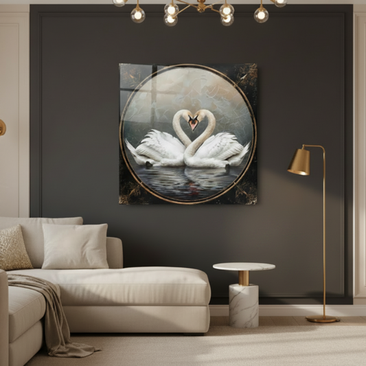 Two Swans Glass Wall Art