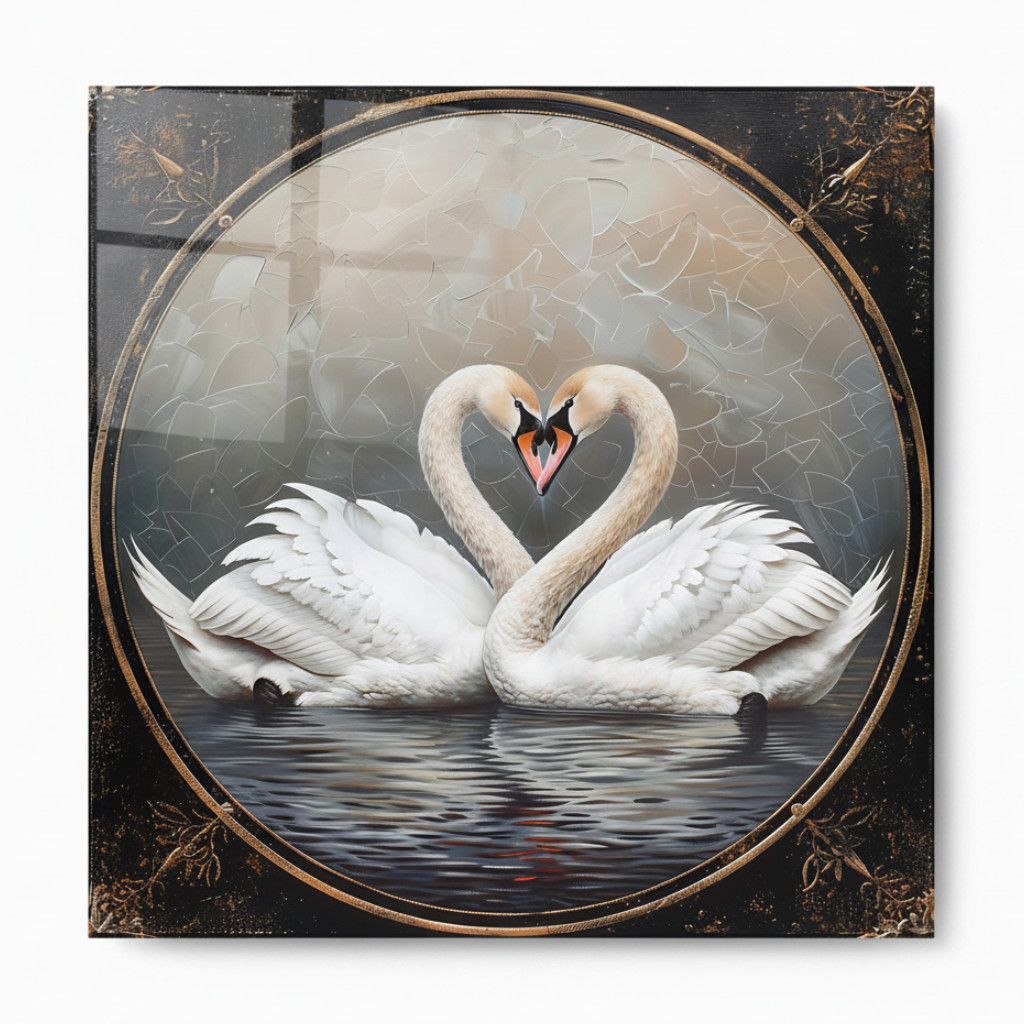 Deux Cygnes Tableau en Verre Trempé