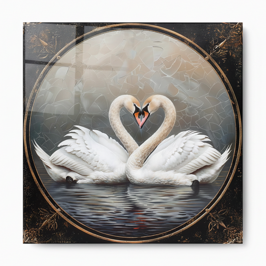 Two Swans Glass Wall Art