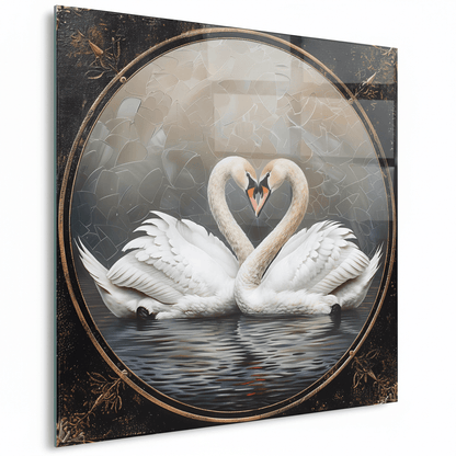 Deux Cygnes Tableau en Verre Trempé