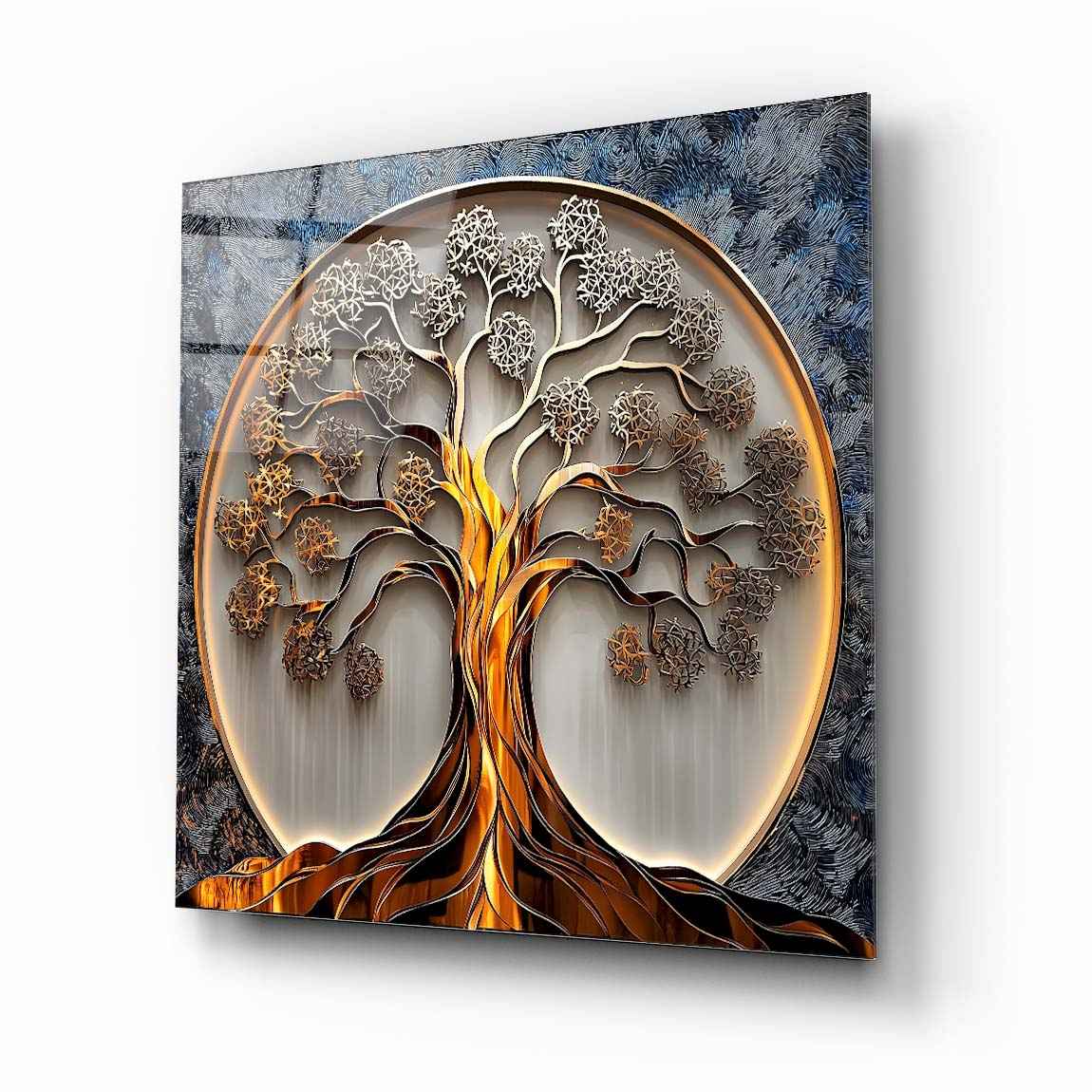 Gold & Silver Tree of Life Glass Wall Art