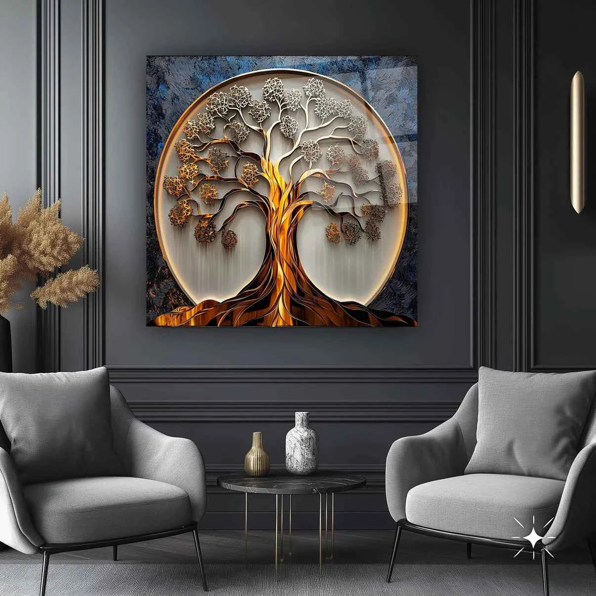 Gold & Silver Tree of Life Glass Wall Art