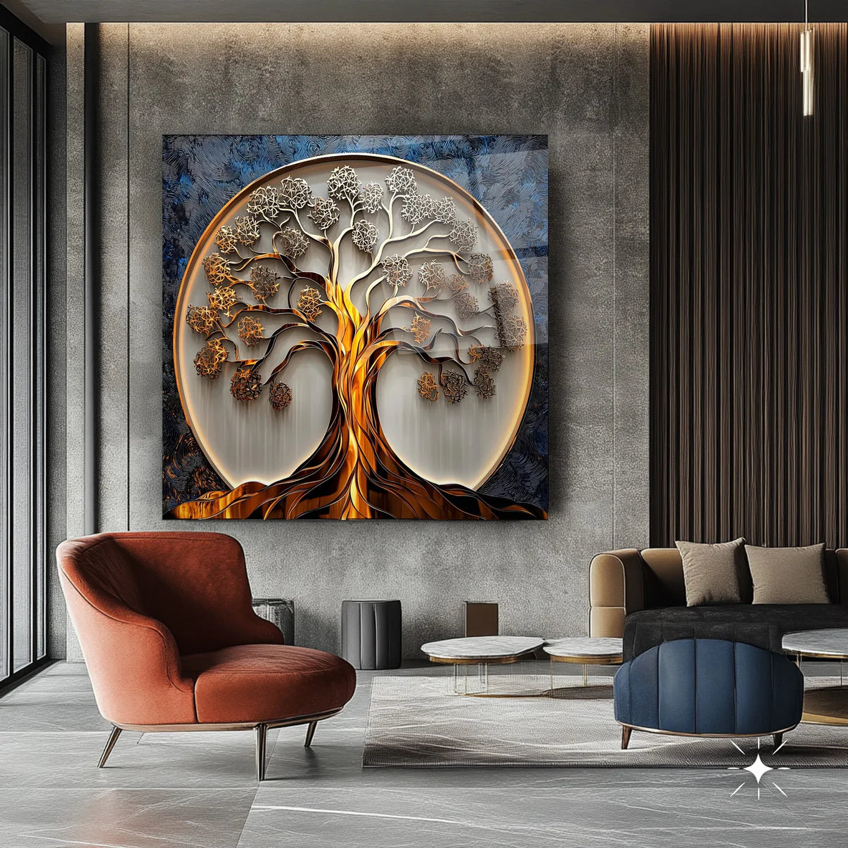 Arbre de Vie en Or et Argent Tableau en Verre Trempé