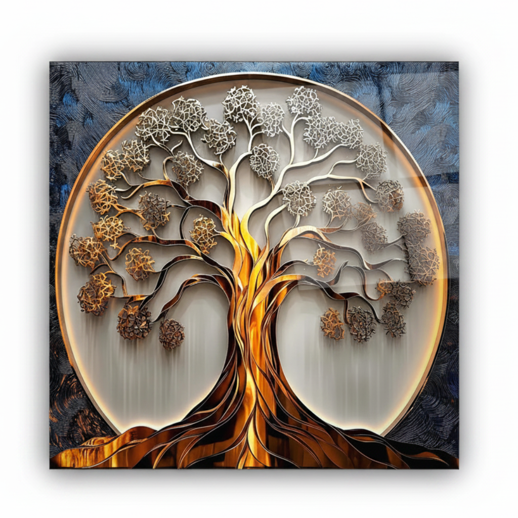 Gold & Silver Tree of Life Glass Wall Art