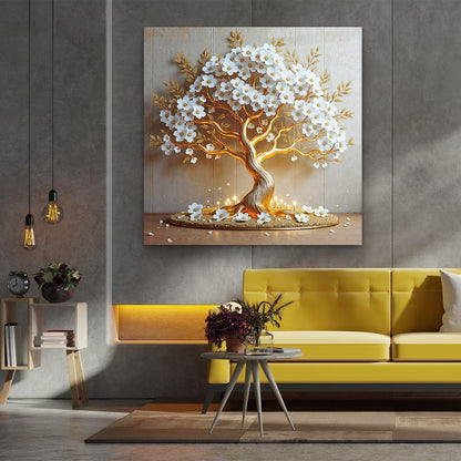 Gold Tree Glass Wall Art