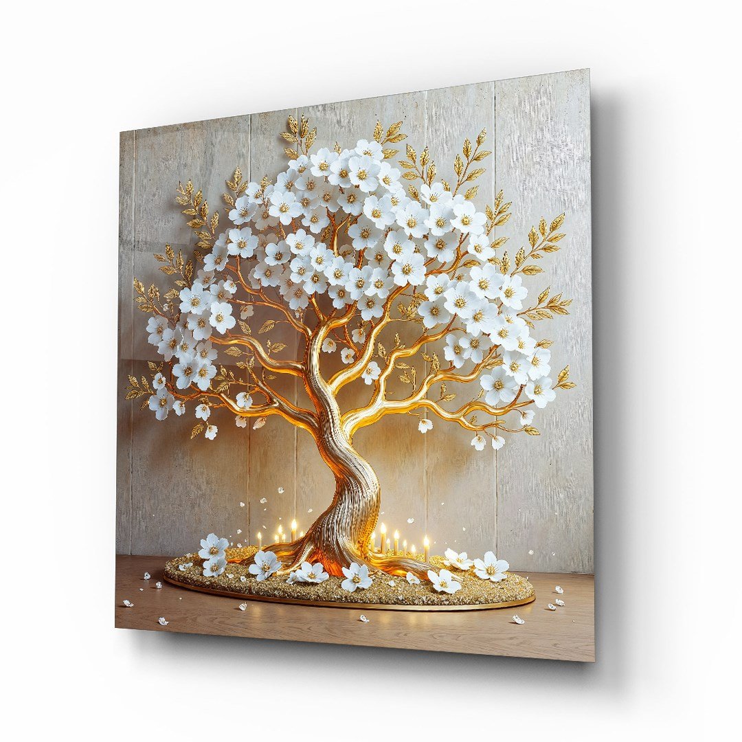 Gold Tree Glass Wall Art