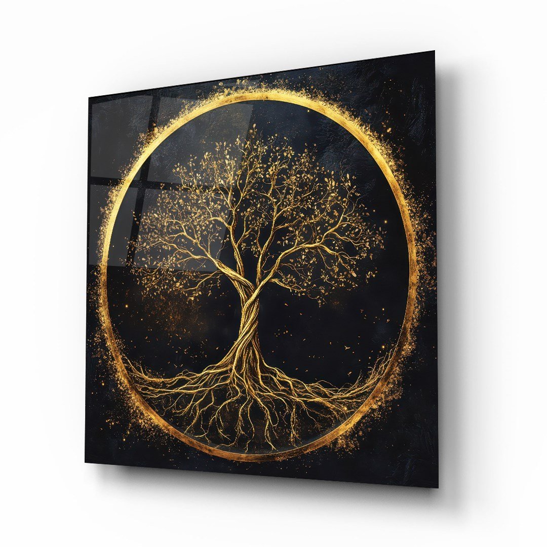 Arbre d'or Tableau en Verre Trempé