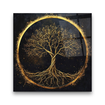 Arbre d'or Tableau en Verre Trempé