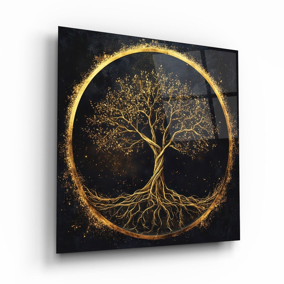 Arbre d'or Tableau en Verre Trempé